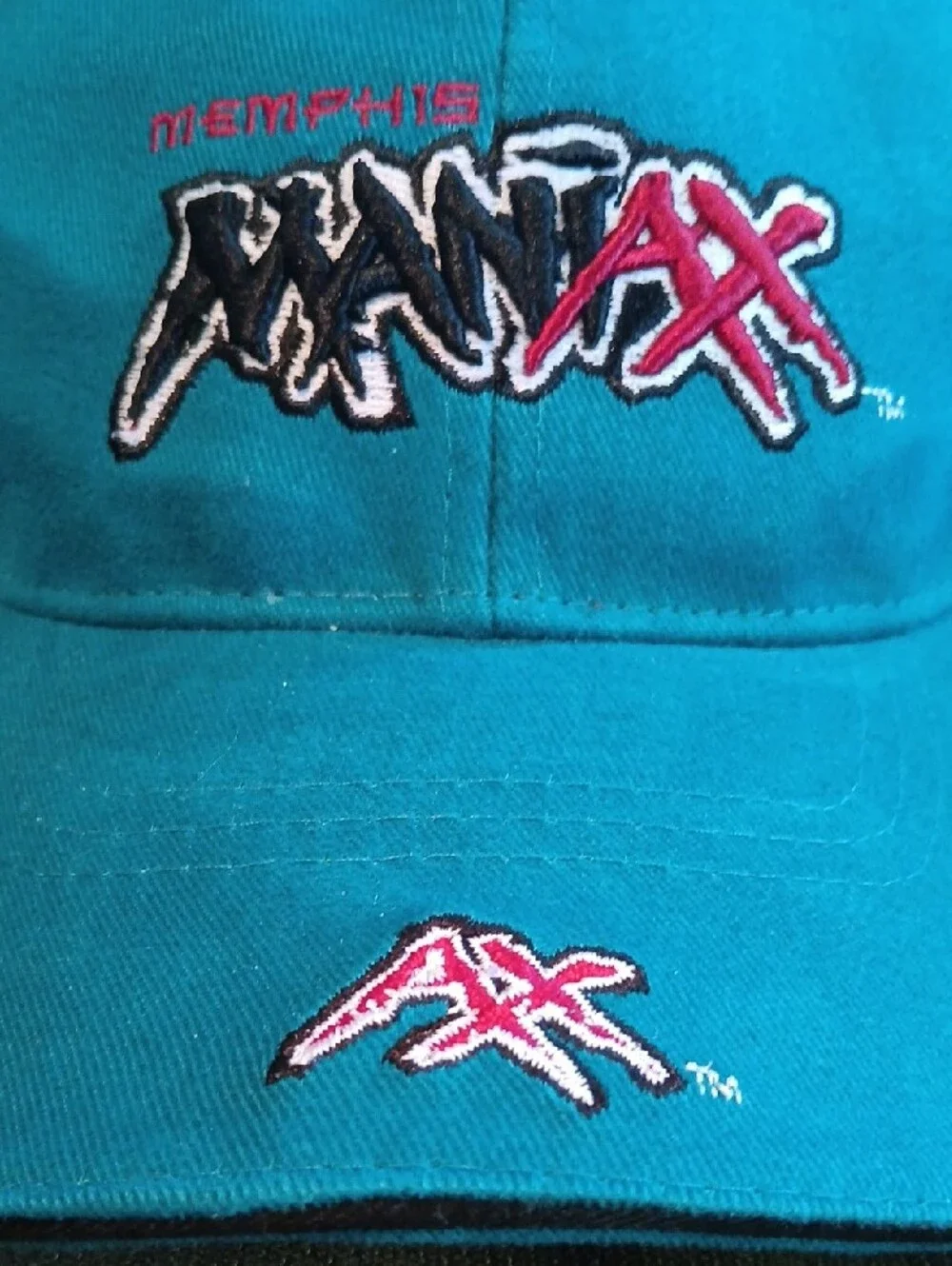 Memphis Maniax XFL Football Ball Cap Hat Teal Red Black Adjustable EUC CLEAN